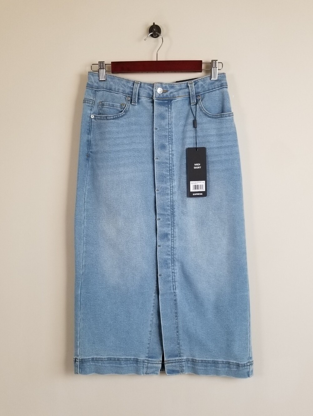Express Denim Midi Skirt Size 4 NWT